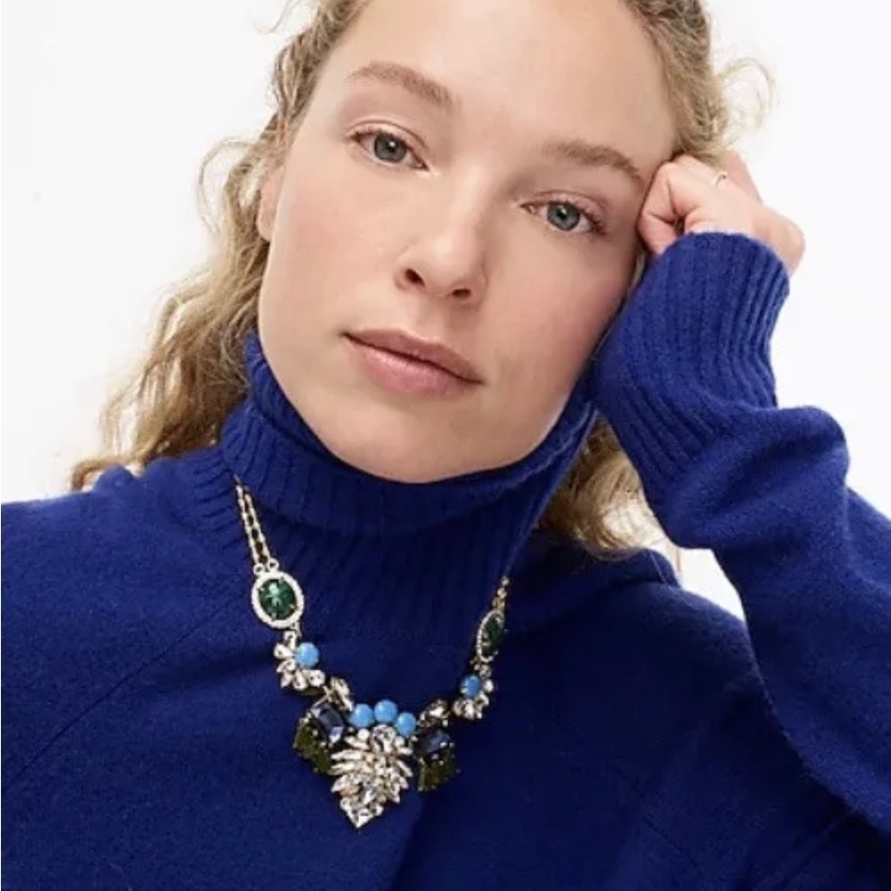 J. Crew Geometric Blue Green Clear Cab Rhinestones Statement Gold‎ Tone Necklace